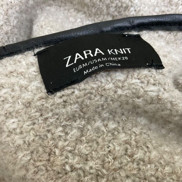 Zara Knit Cardigan Sweater Jacket women’s size M faux leather trim w pockets OF - Picture 4 of 10
